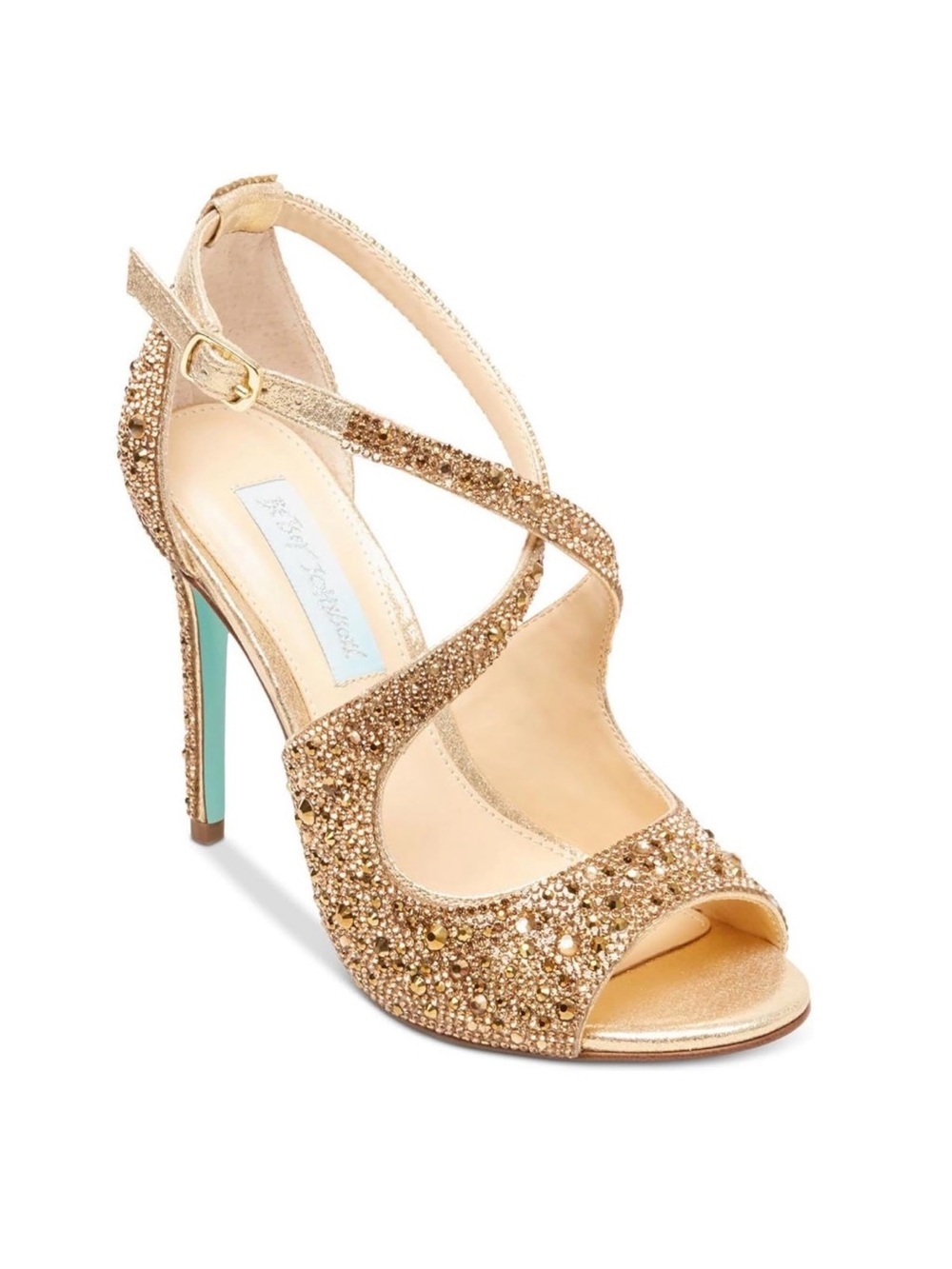 Betsey Johnson Size 6 Gold Rhinestone Open Toe Stiletto Sandal New